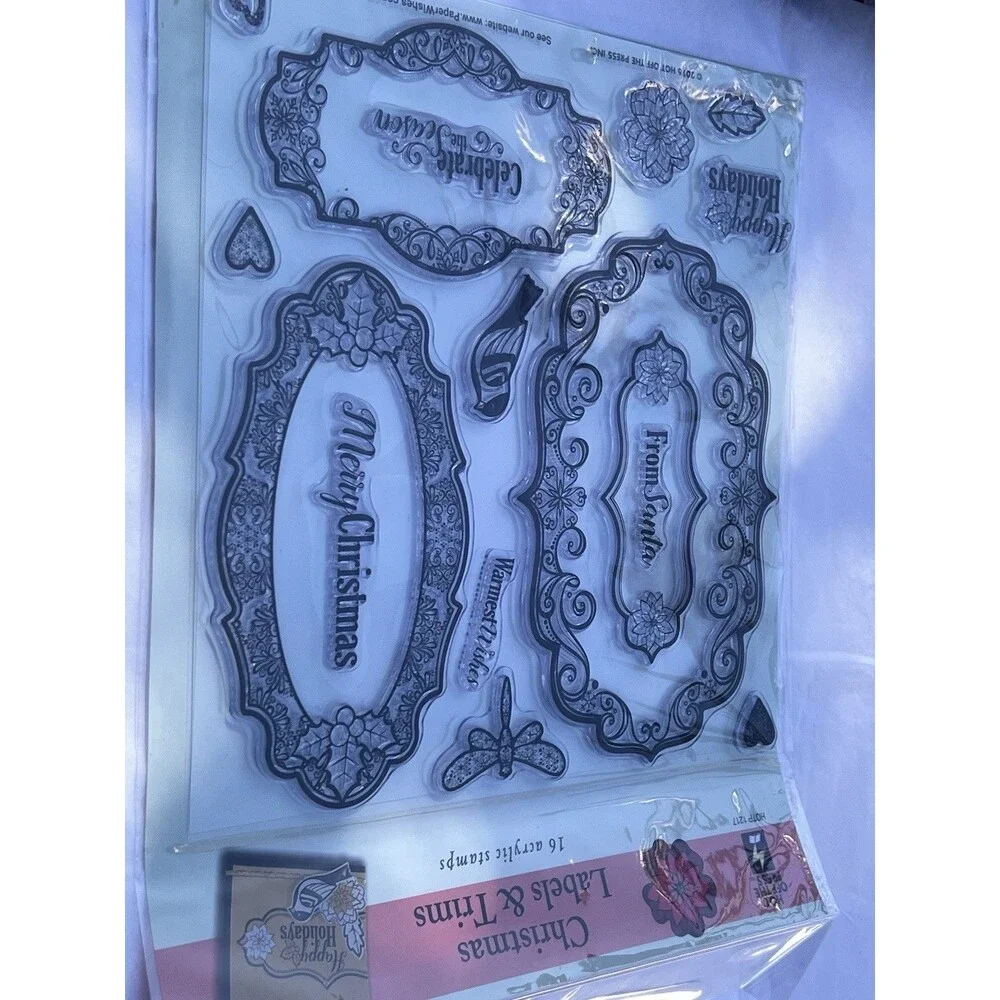 Hot Off the Press CHRISTMAS LABELS & TRIMS Acknowledgements Silicone Stamps